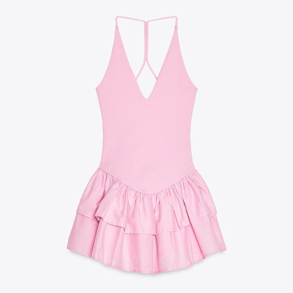 Zara Combination Pink Halter Dress - Size S